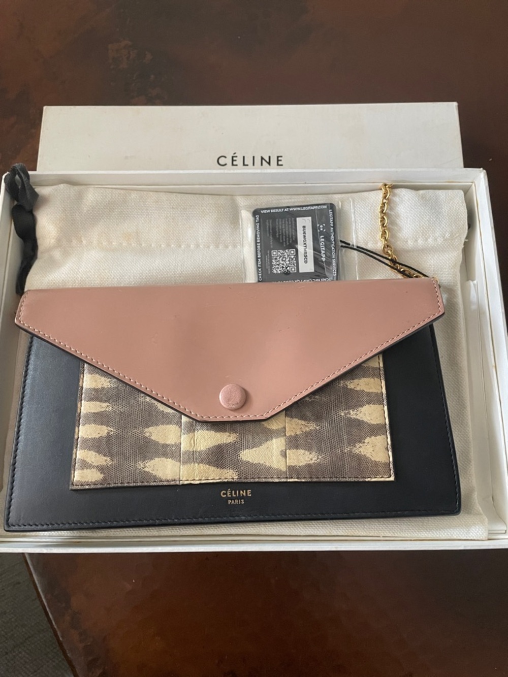 Celine Pink Envelope Clutch with Black & Beige Panel